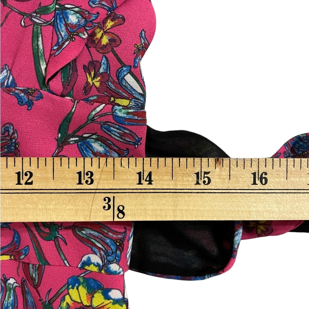 PRABAL GURUNG Collective Pink Floral Cape-Sleeve Tunic Blouse Belted - Size 6 - Picture 11 of 11